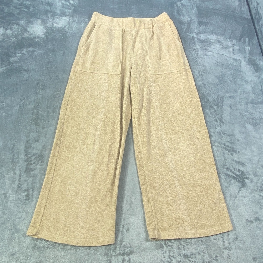 Madewell MWL Womens Small Tan Textured Wide Leg Pants Pull On Lounge Minimalist
